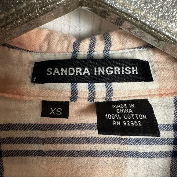 Sandra Ingrish Peach Plaid Button Down Top - Picture 3 of 4